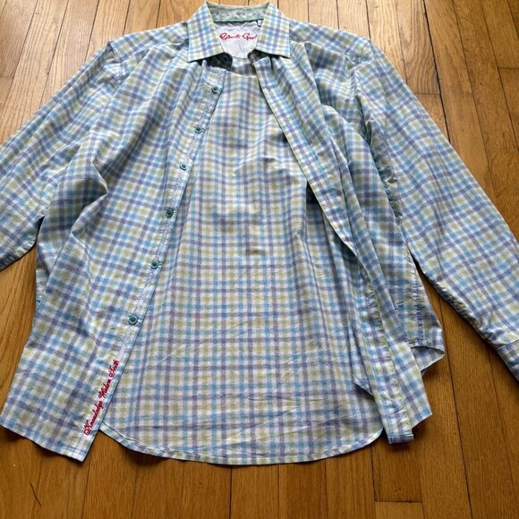 Robert Graham Size M Blue & Green Check Classic Fit Long Sleeve Button-Up Shirt - Picture 8 of 16